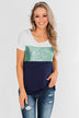 Part Of Your World Sequin Top- Teal Green & Navy