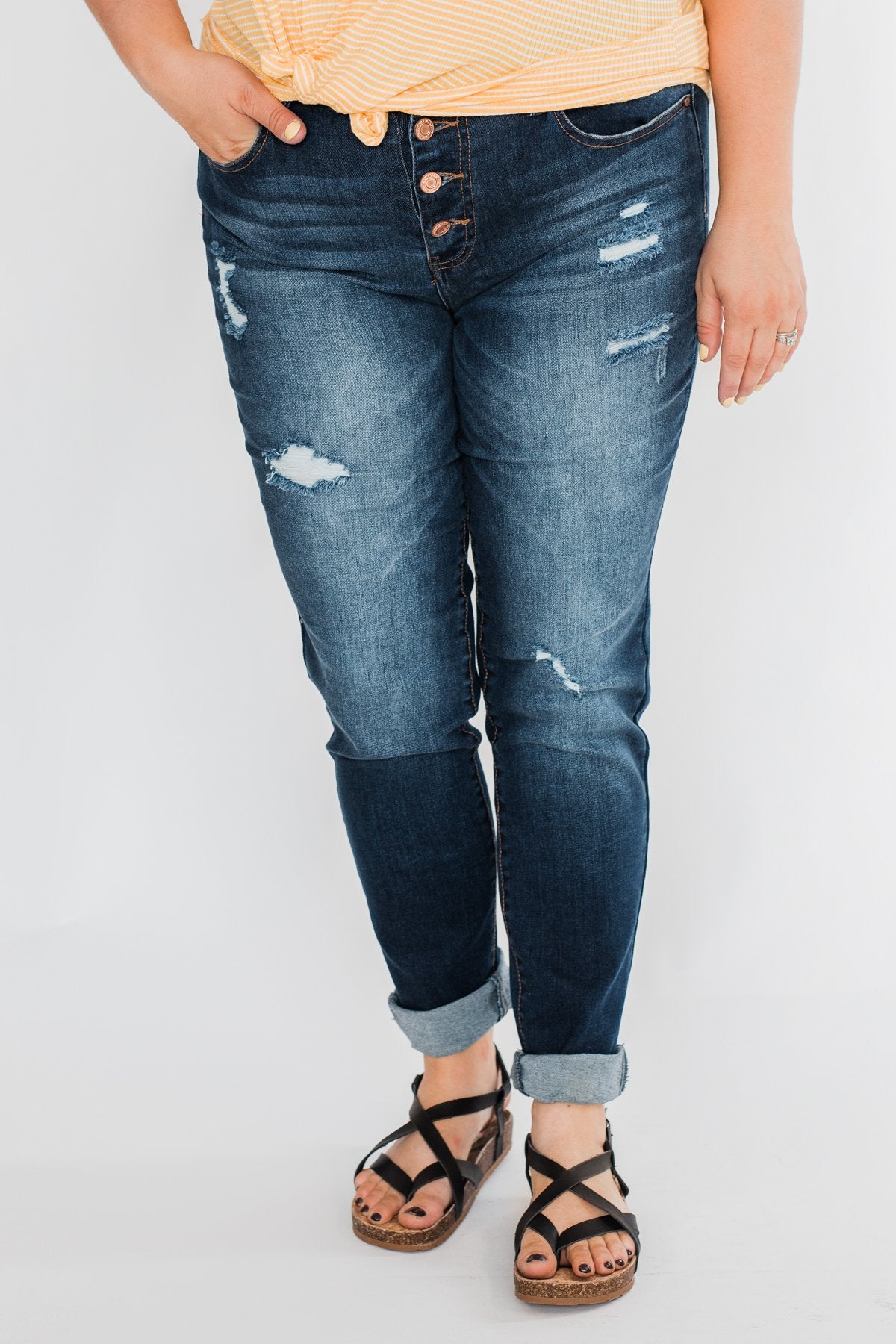 C'est Toi Distressed Button Fly Skinnies- Emily Wash