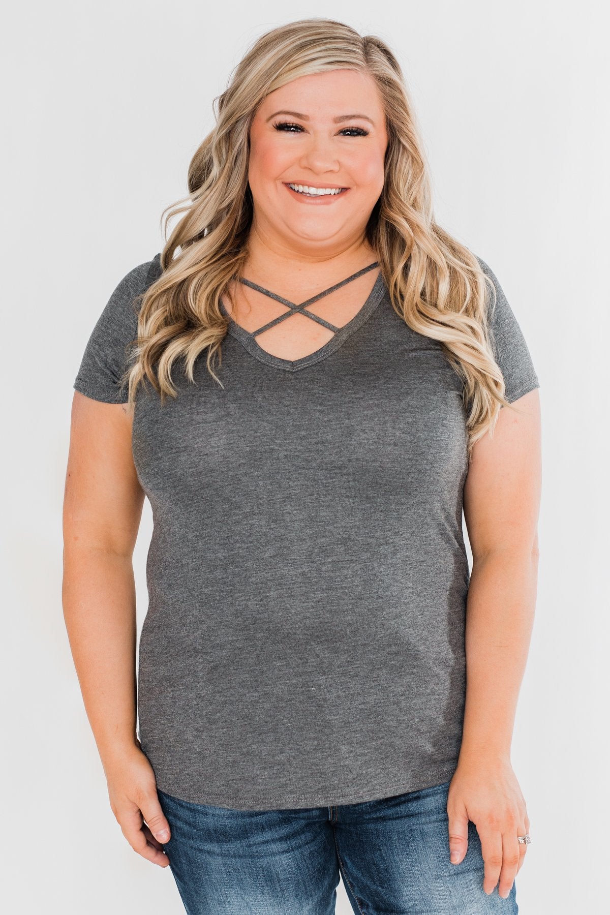 Meet Me Here Short Sleeve Top - Light Charcoal