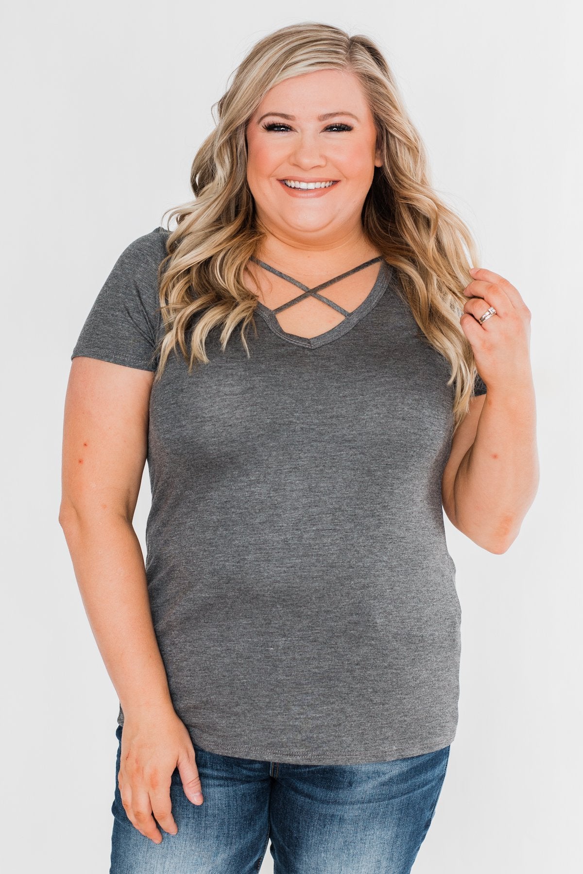Meet Me Here Short Sleeve Top - Light Charcoal