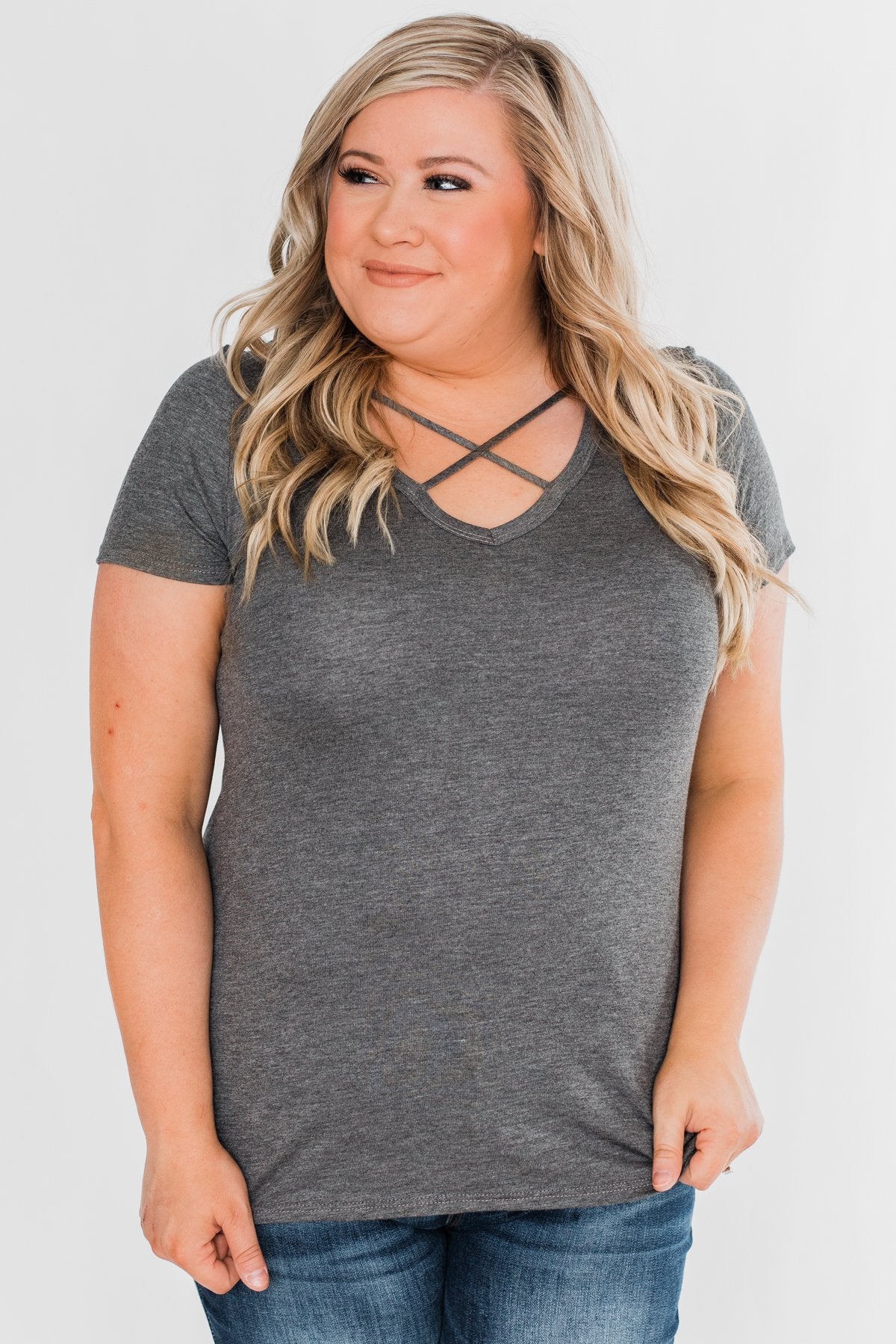 Meet Me Here Short Sleeve Top - Light Charcoal