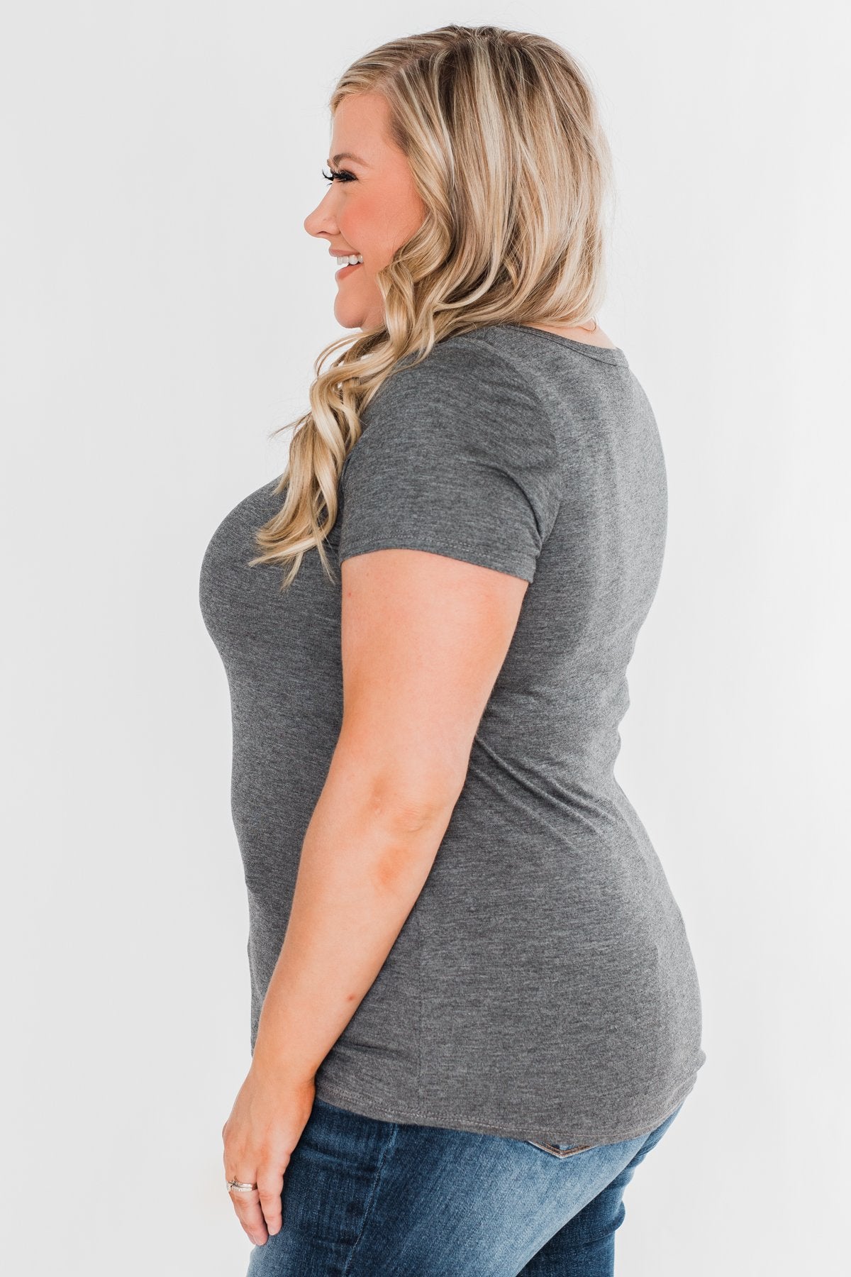 Meet Me Here Short Sleeve Top - Light Charcoal