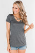 Meet Me Here Short Sleeve Top - Light Charcoal