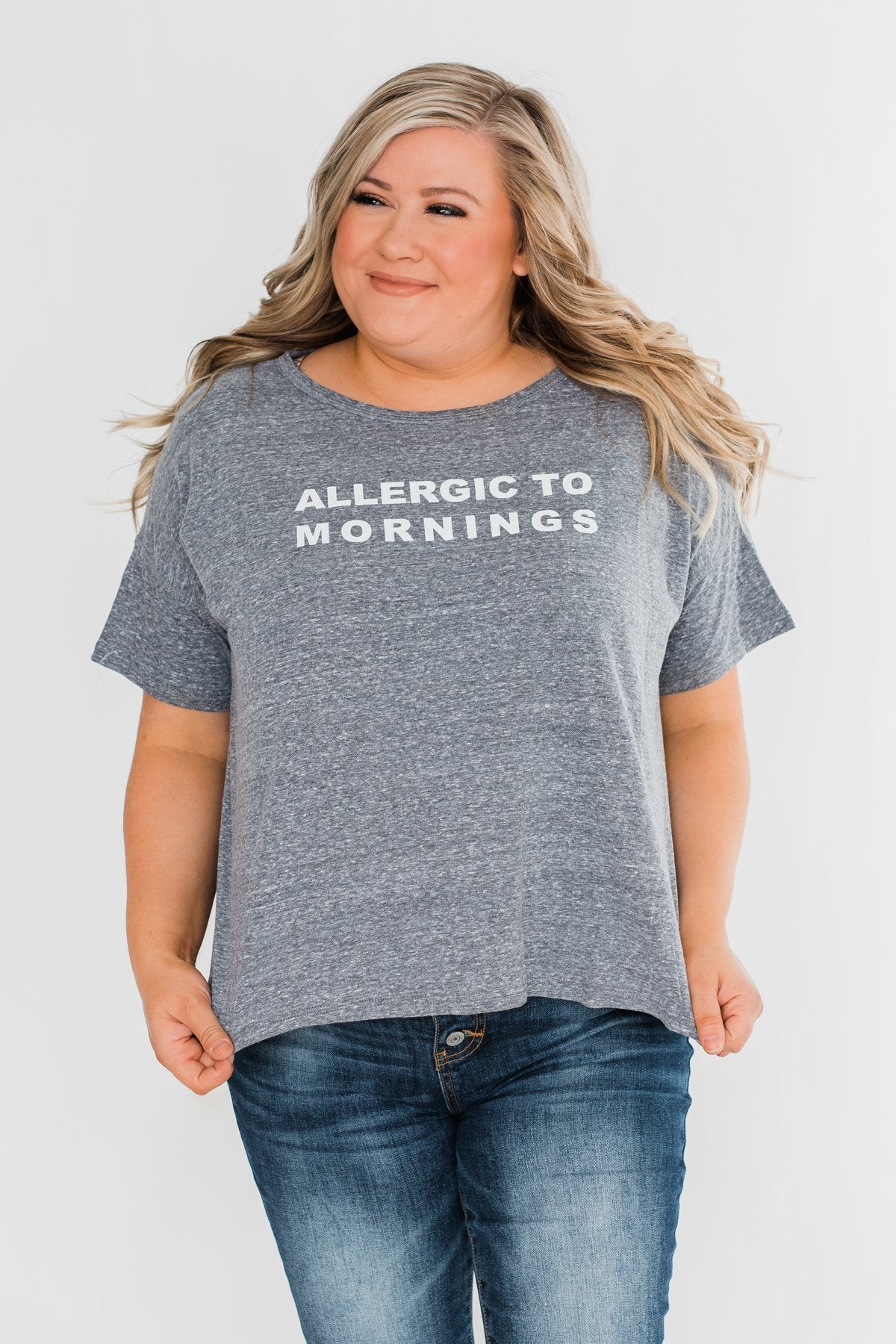 "Allergic To Mornings" Graphic Tee-Gray
