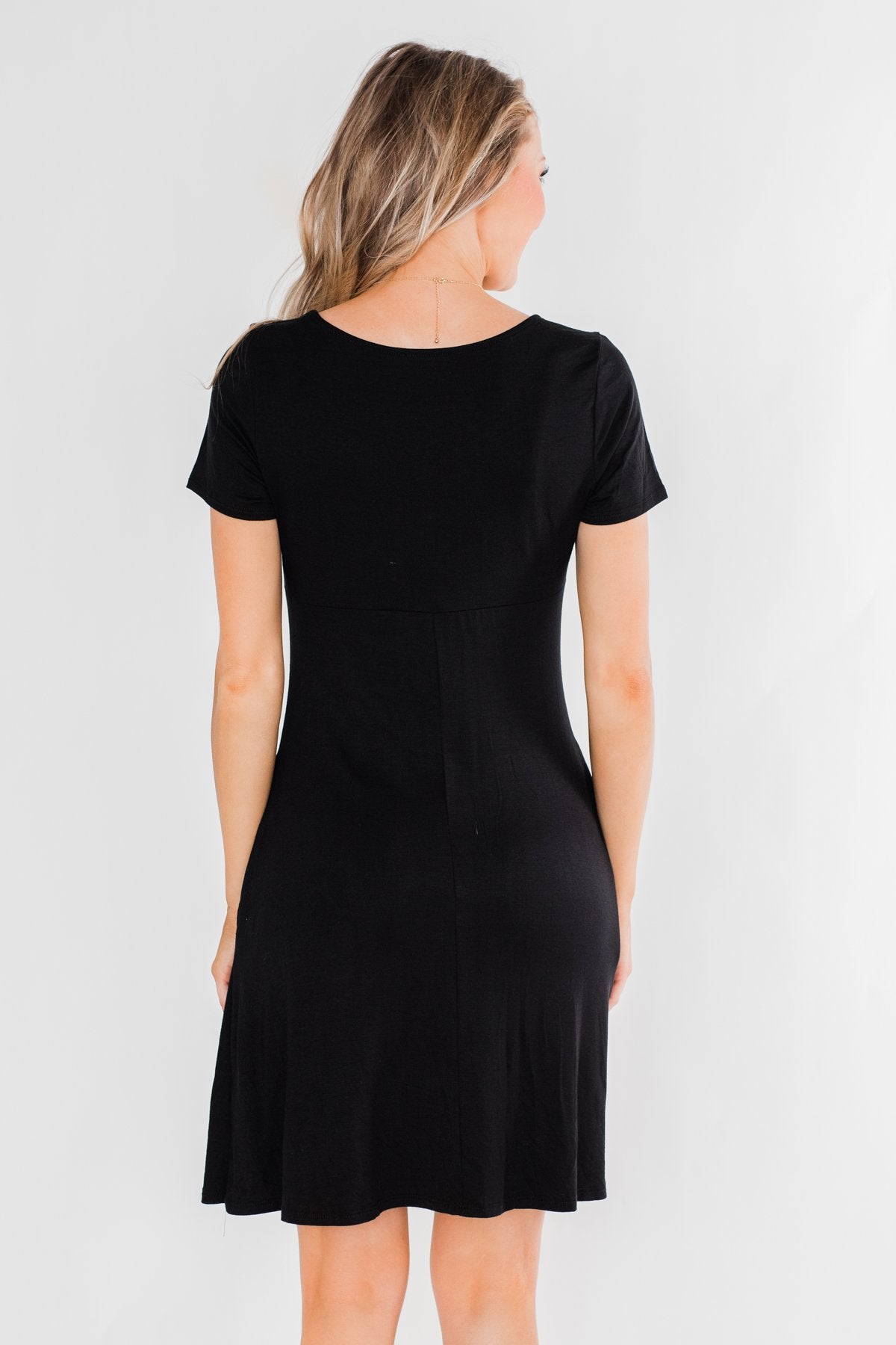 Simple Yet Elegant Short Sleeve Dress- Black Simple Yet Elegant Short Sleeve Dress- Black