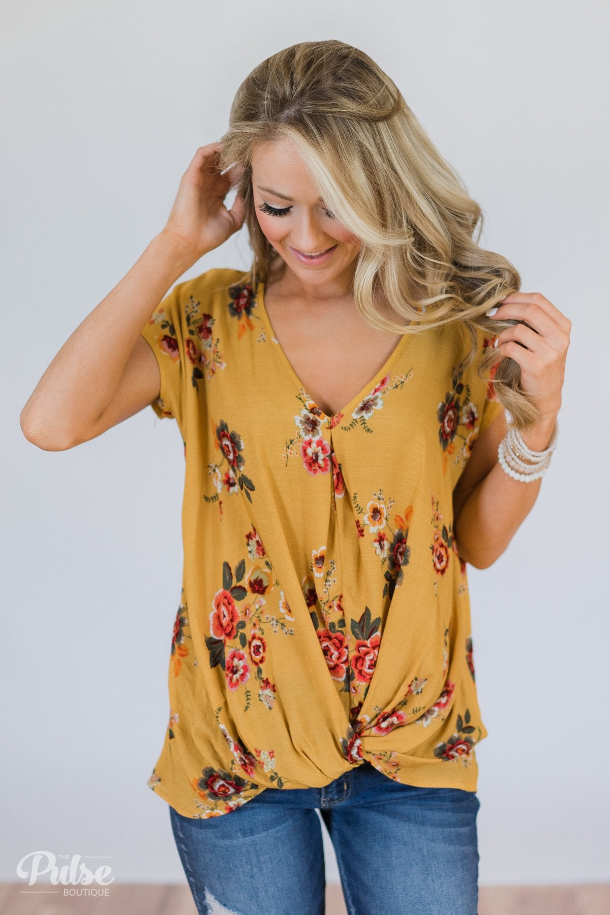 Once in a Lifetime Floral Knot Top- Golden Yellow