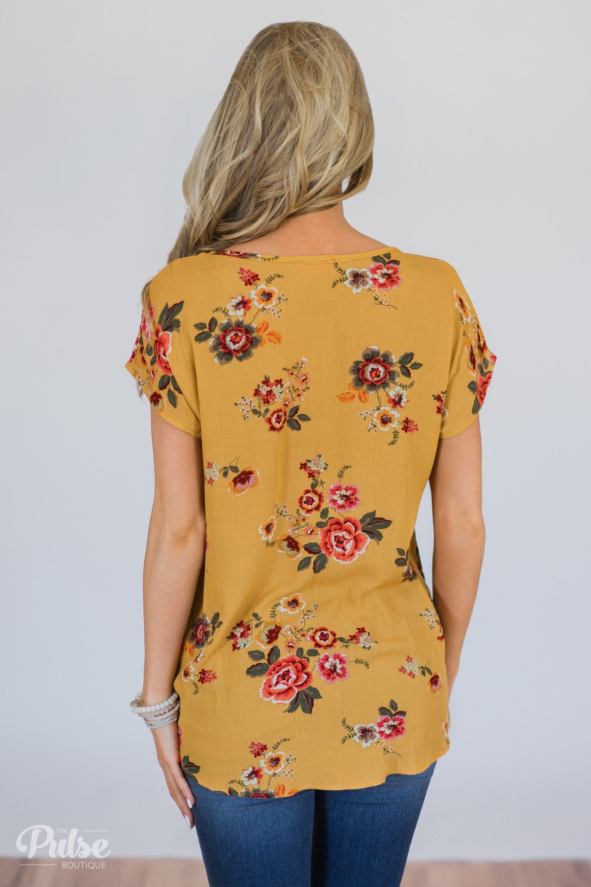 Once in a Lifetime Floral Knot Top- Golden Yellow