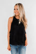 Captivating In Lace Ruffle Tank Top- Black