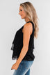 Captivating In Lace Ruffle Tank Top- Black
