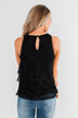 Captivating In Lace Ruffle Tank Top- Black