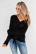 Thermal Button Knot Top- Black