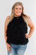 Captivating In Lace Ruffle Tank Top- Black