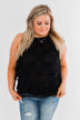 Captivating In Lace Ruffle Tank Top- Black