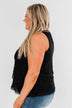 Captivating In Lace Ruffle Tank Top- Black