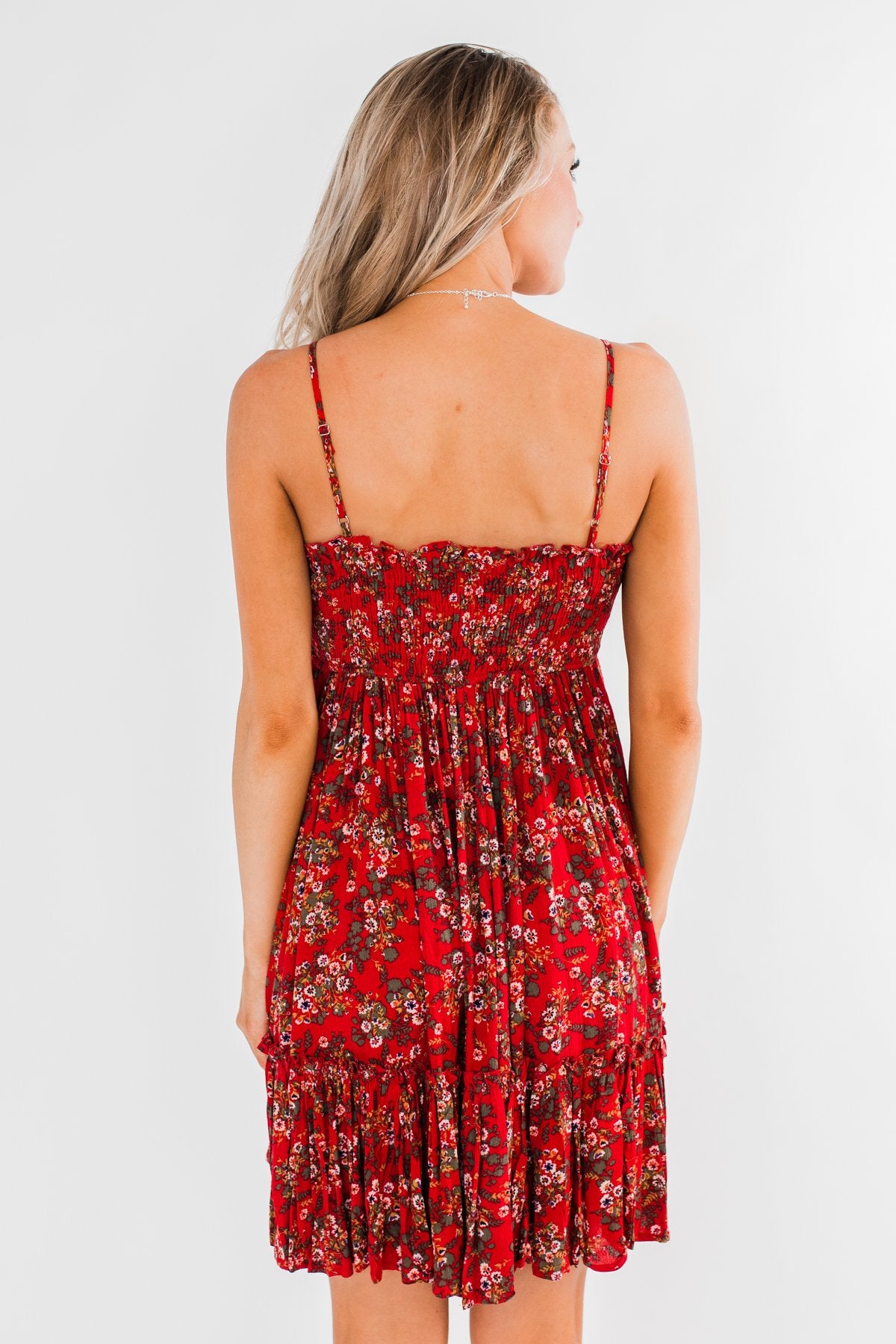 Saying Goodbye Floral Tie Dress- Red