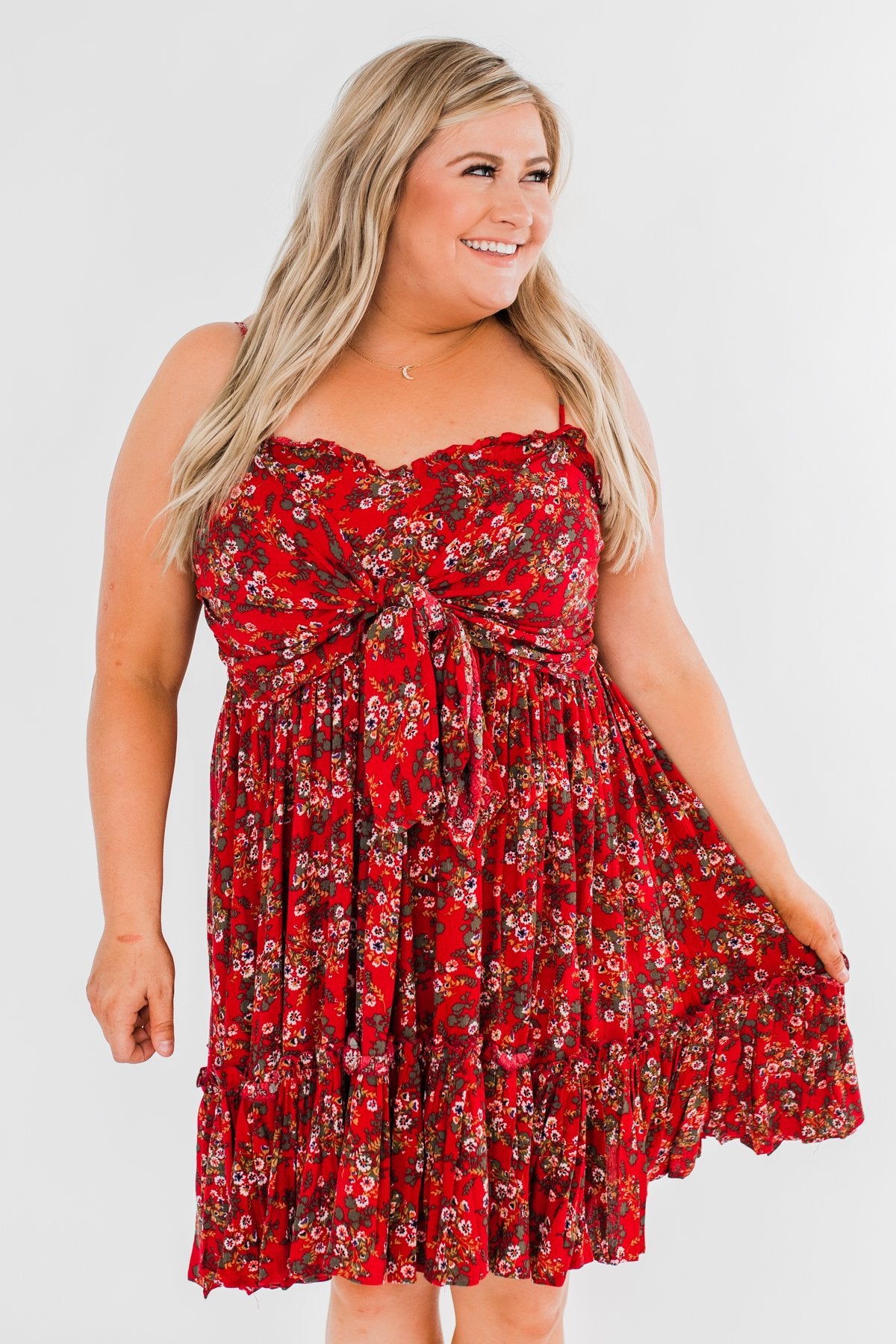 Saying Goodbye Floral Tie Dress- Red