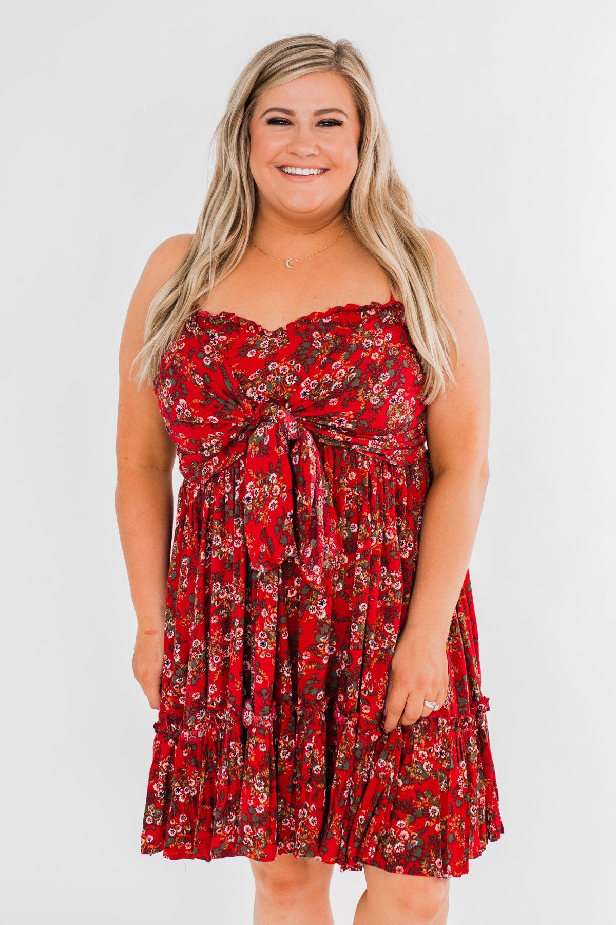 Saying Goodbye Floral Tie Dress- Red