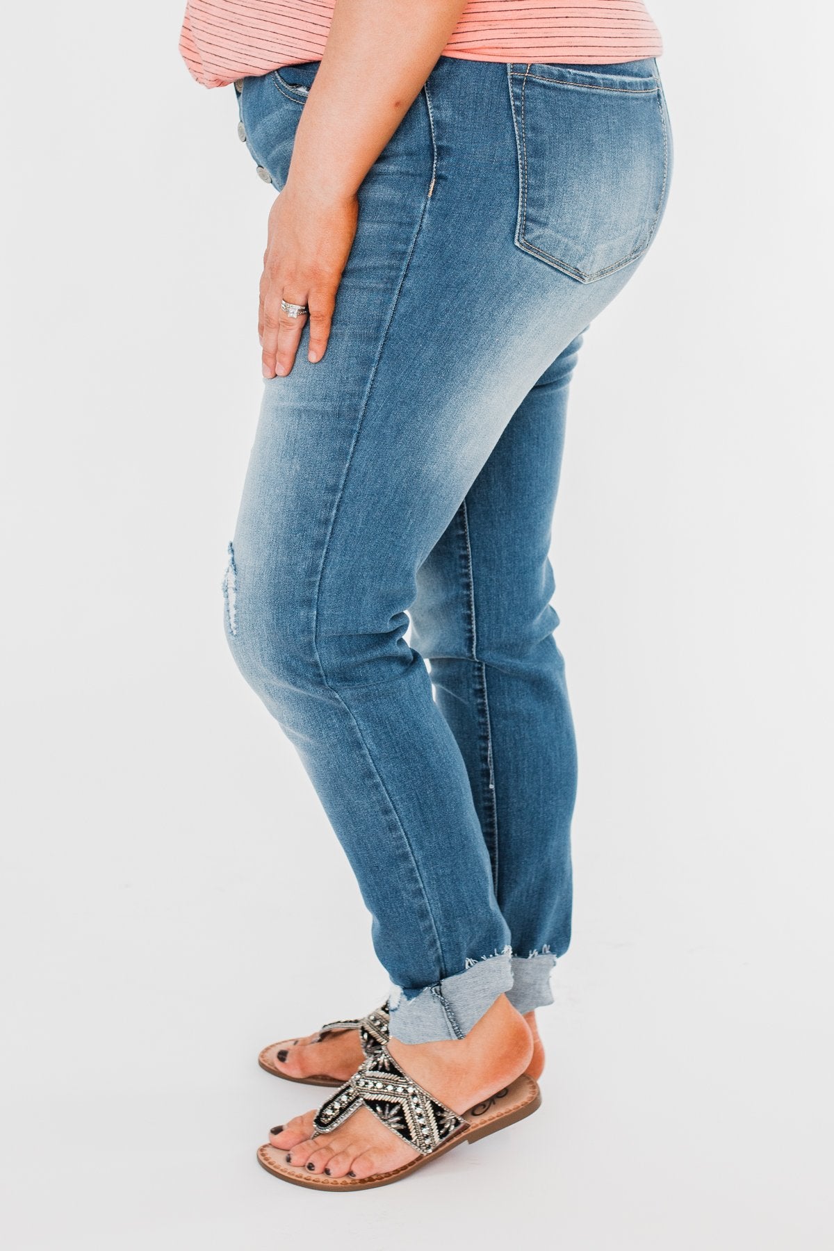 C'est Toi Distressed Button Fly Skinnies- Medium Emily Wash