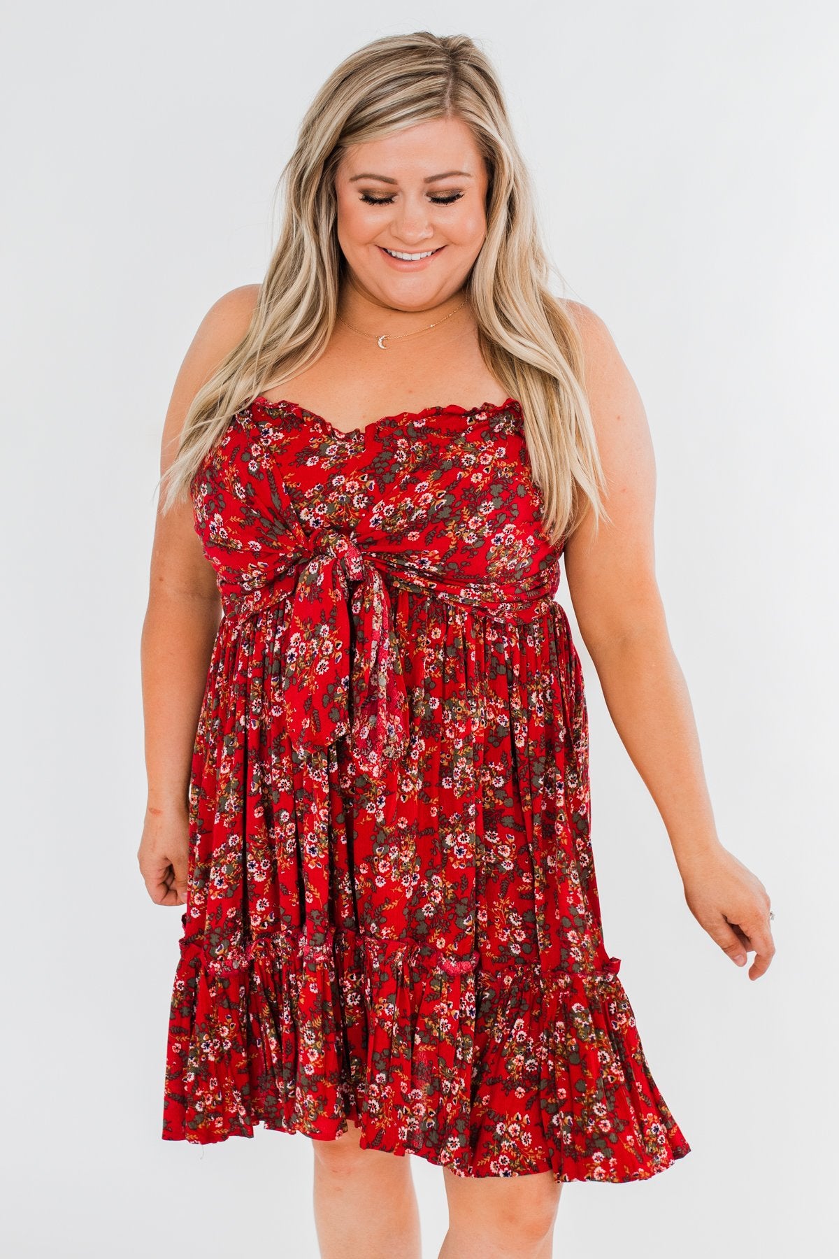 Saying Goodbye Floral Tie Dress- Red