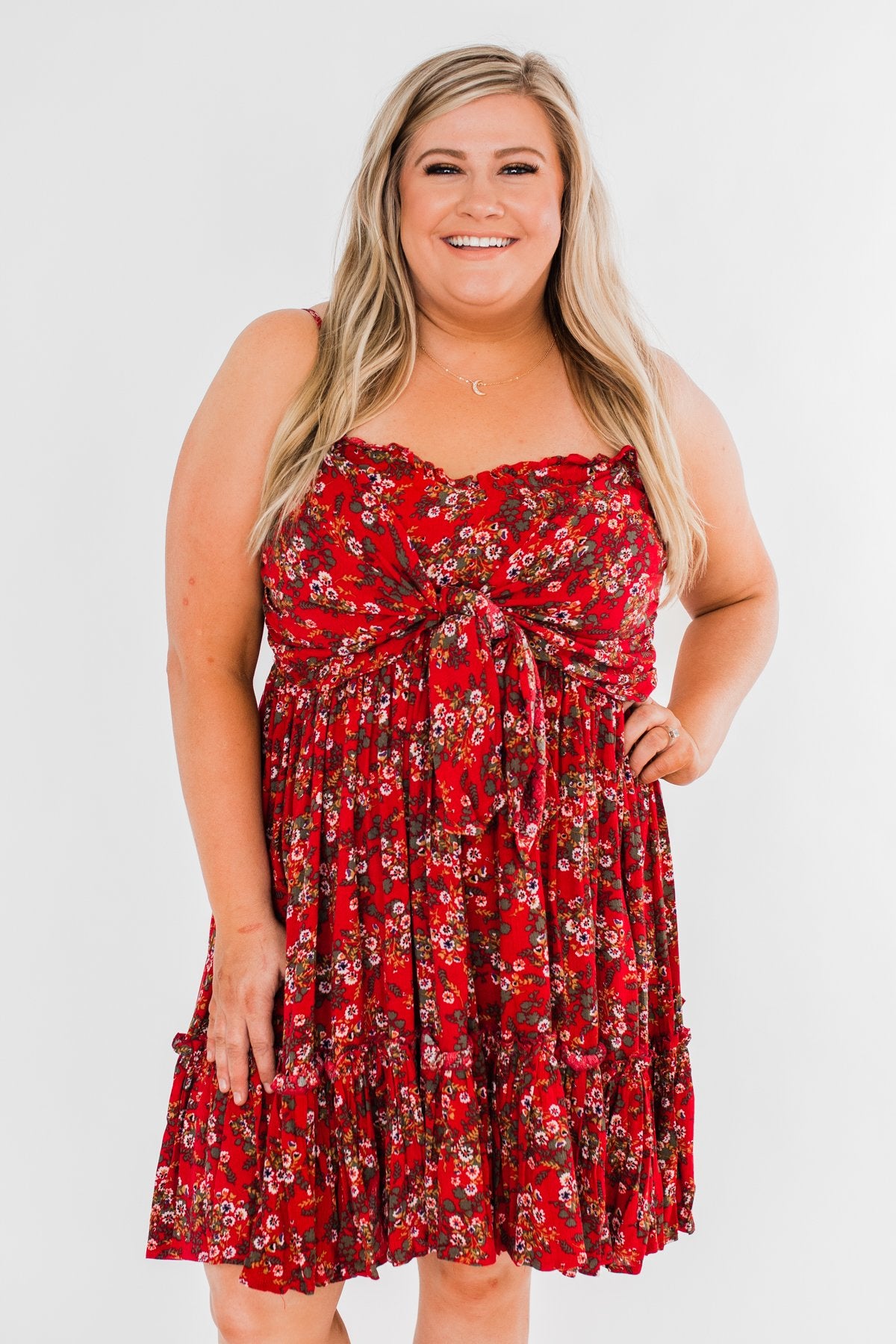 Saying Goodbye Floral Tie Dress- Red