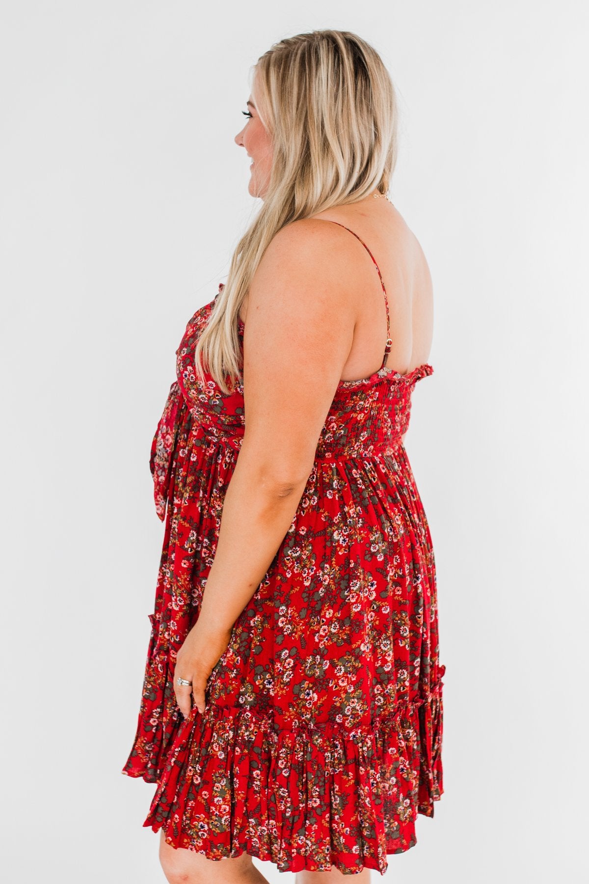 Saying Goodbye Floral Tie Dress- Red