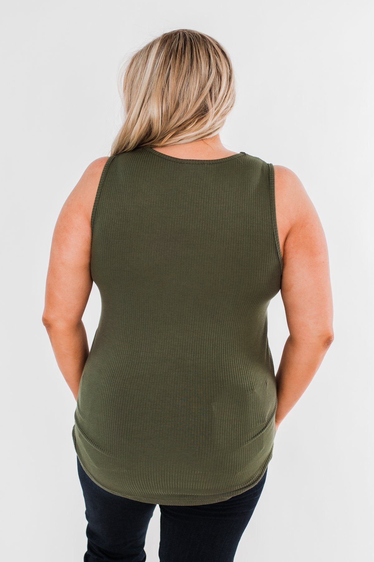 Just Say The Word 3 Button Tank Top- Dark Olive
