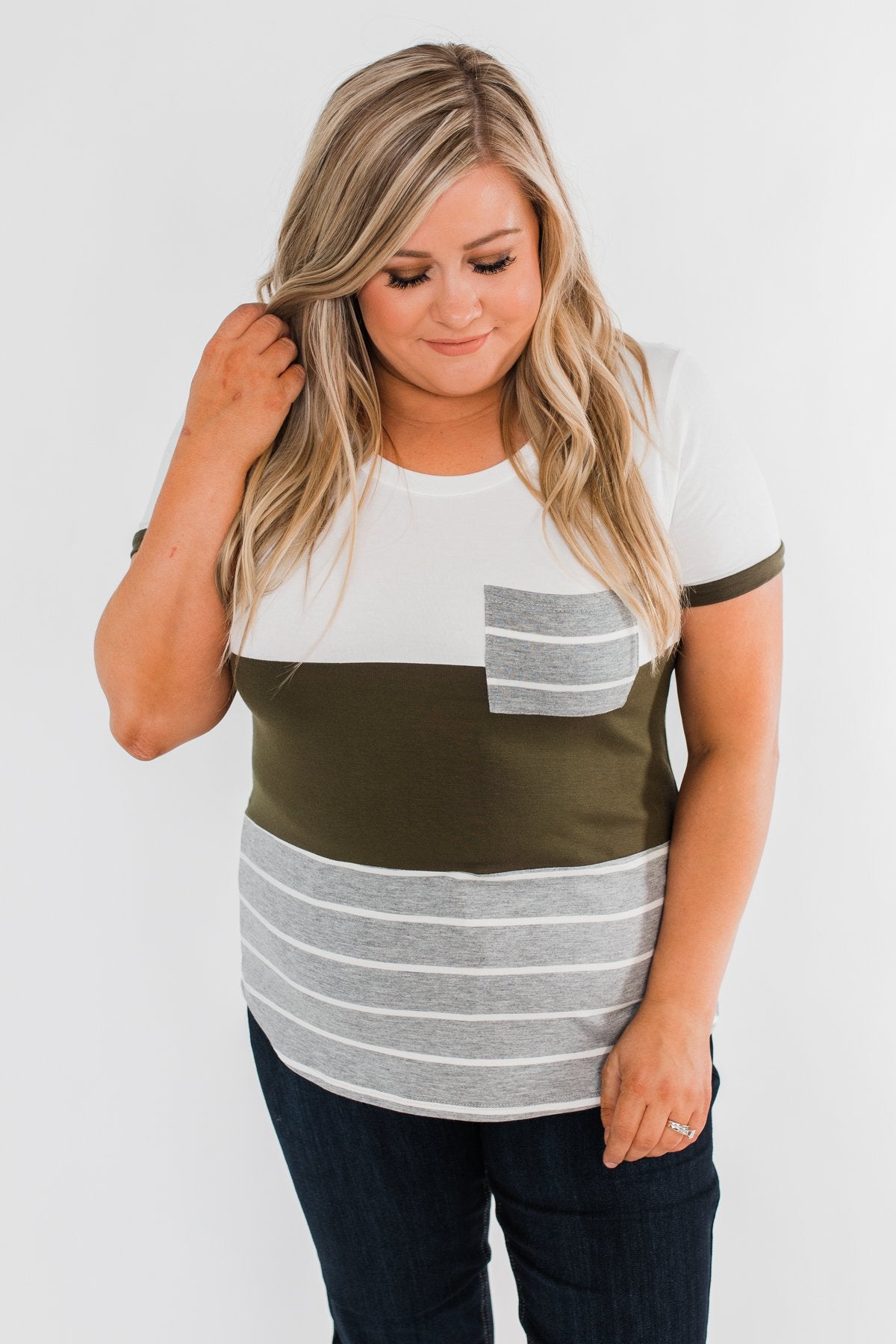 Right Here With Me Color Block Top- Ivory & Olive