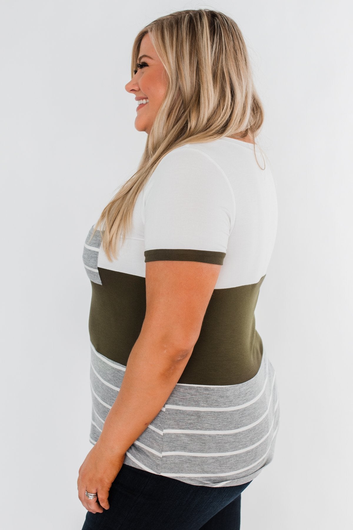 Right Here With Me Color Block Top- Ivory & Olive