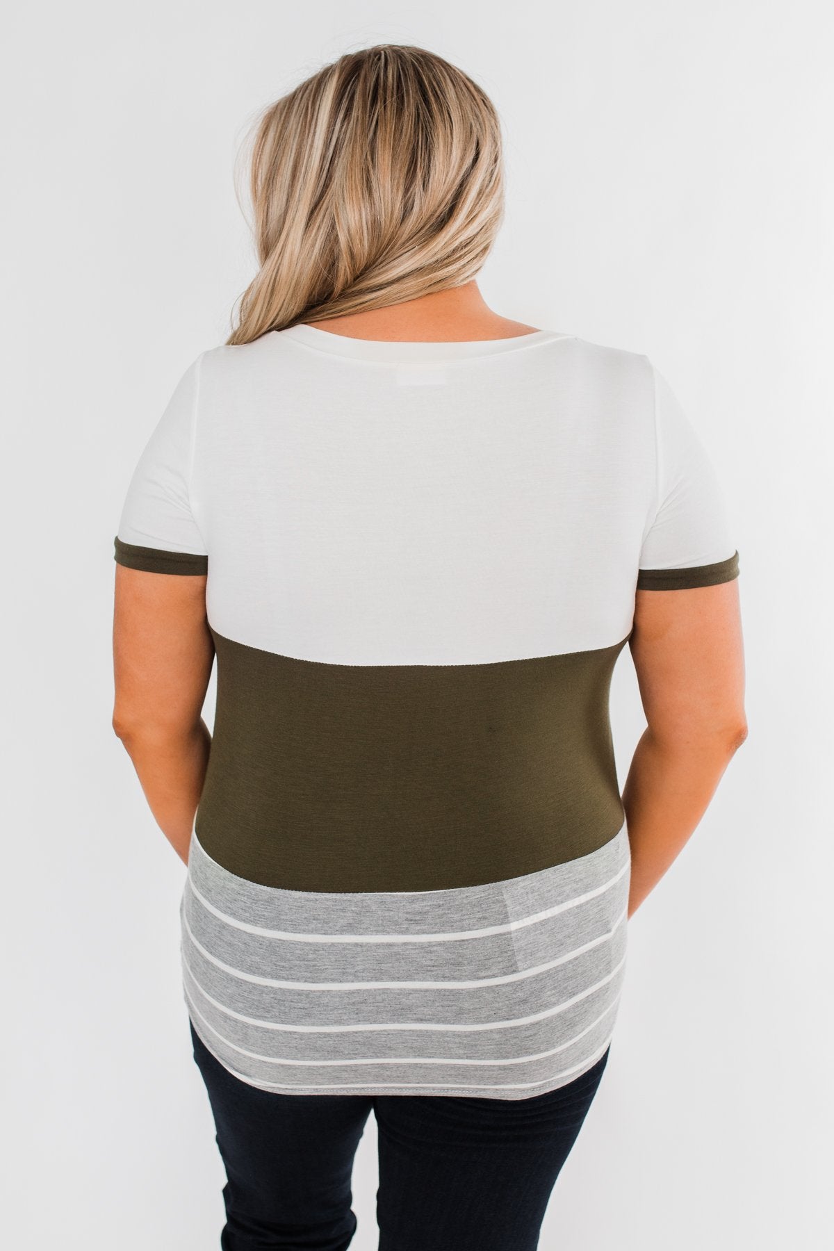 Right Here With Me Color Block Top- Ivory & Olive