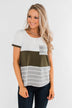 Right Here With Me Color Block Top- Ivory & Olive