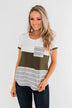 Right Here With Me Color Block Top- Ivory & Olive