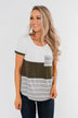 Right Here With Me Color Block Top- Ivory & Olive