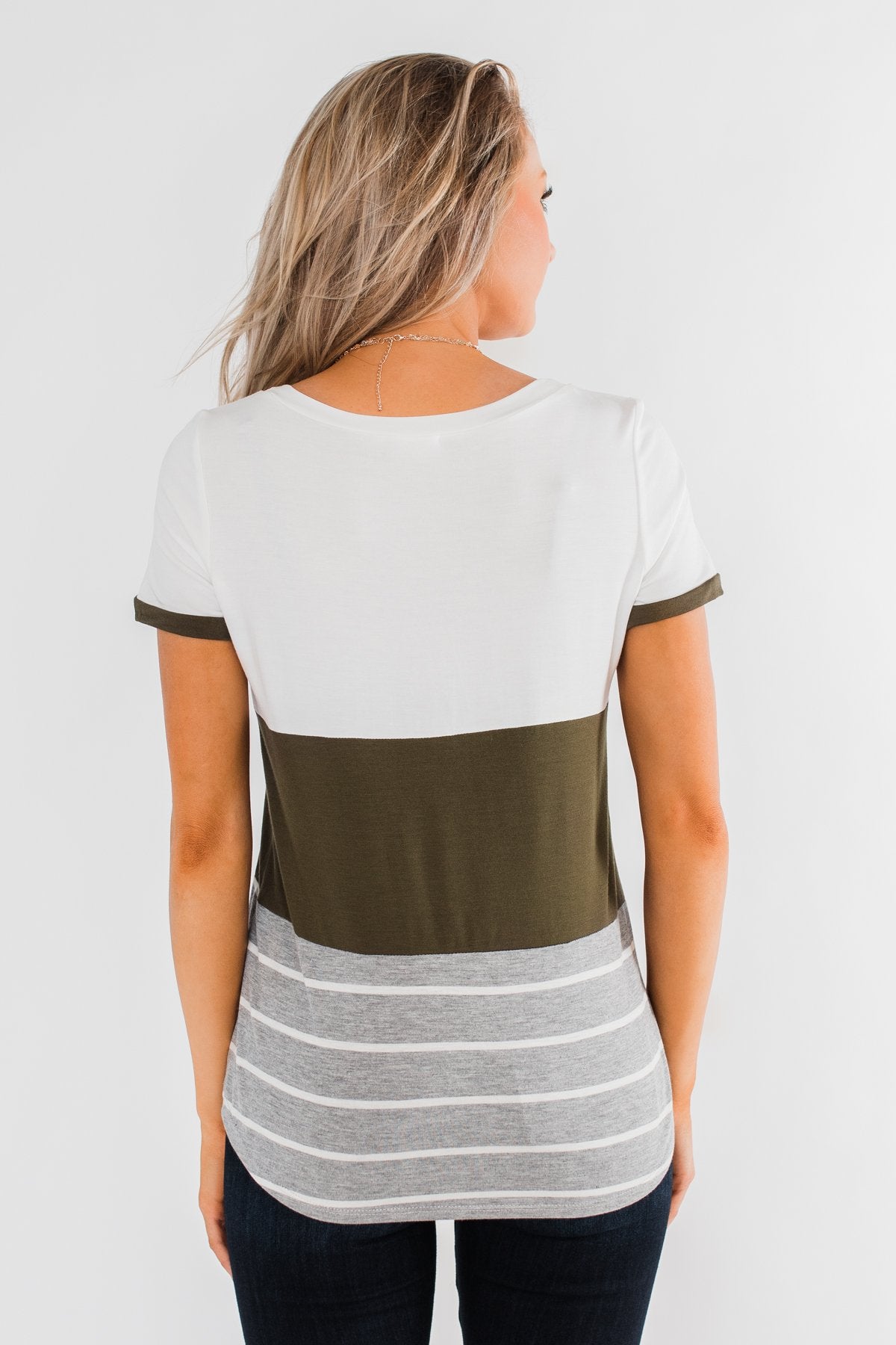 Right Here With Me Color Block Top- Ivory & Olive