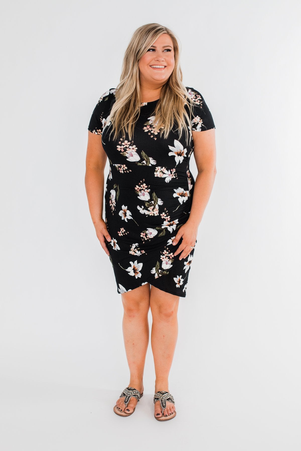 You're Beautiful Floral Dress- Black