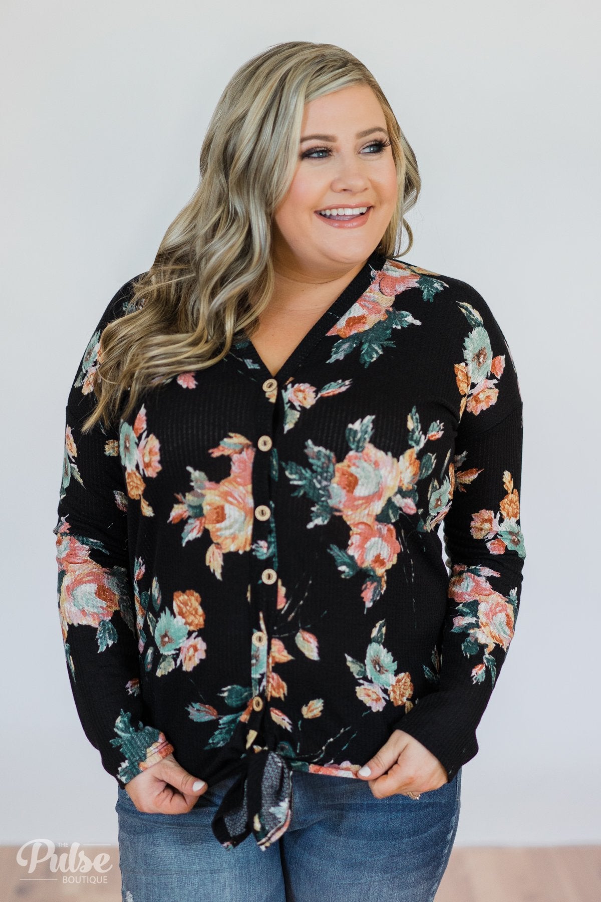 My Wish to You Floral Thermal Top- Black