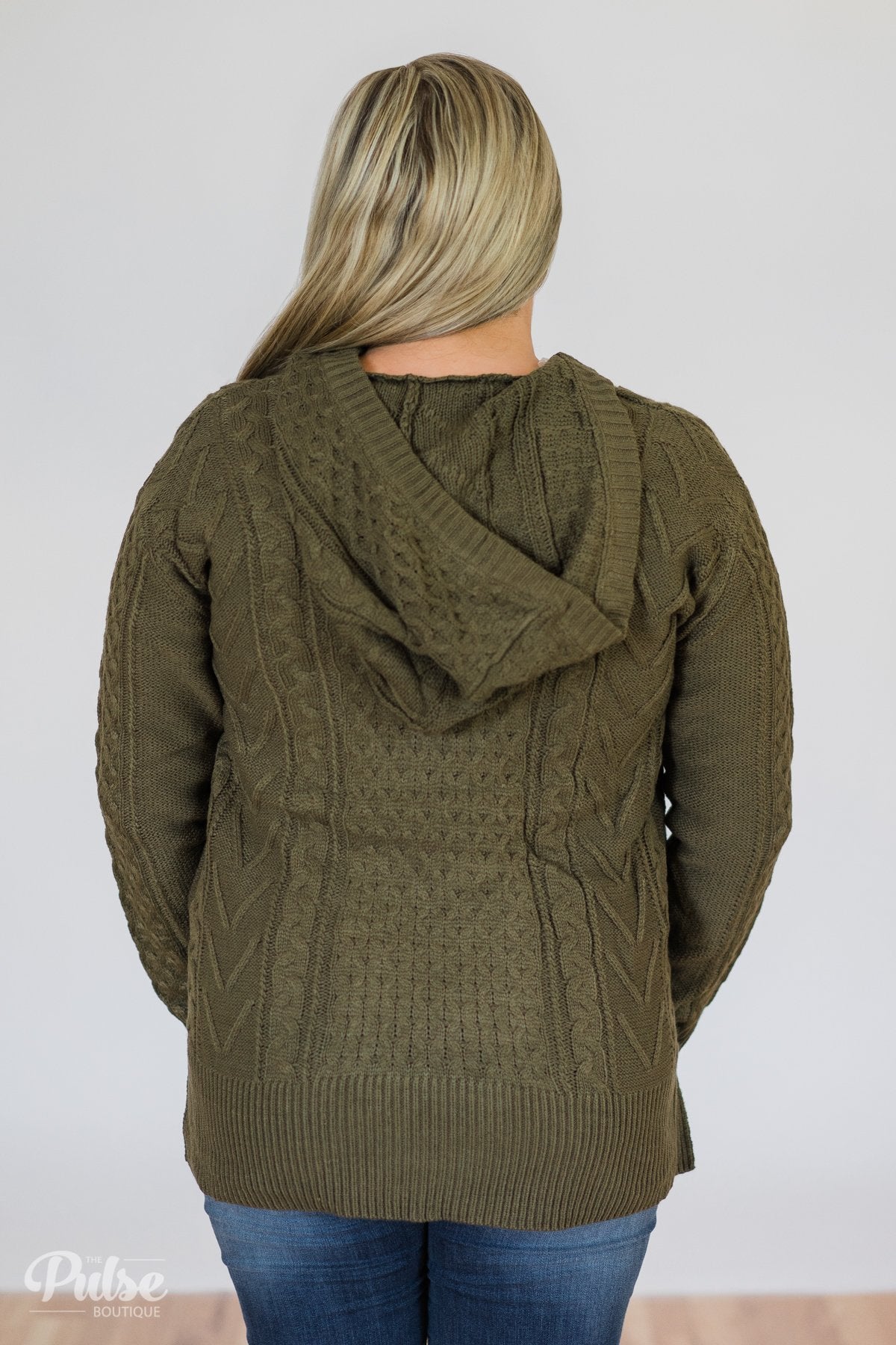Stay Awhile Lace Up Hooded Sweater- Forest