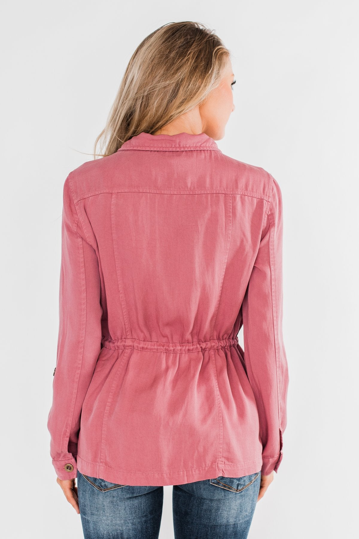 Carried Away Drawstring Waist Jacket- Mauve