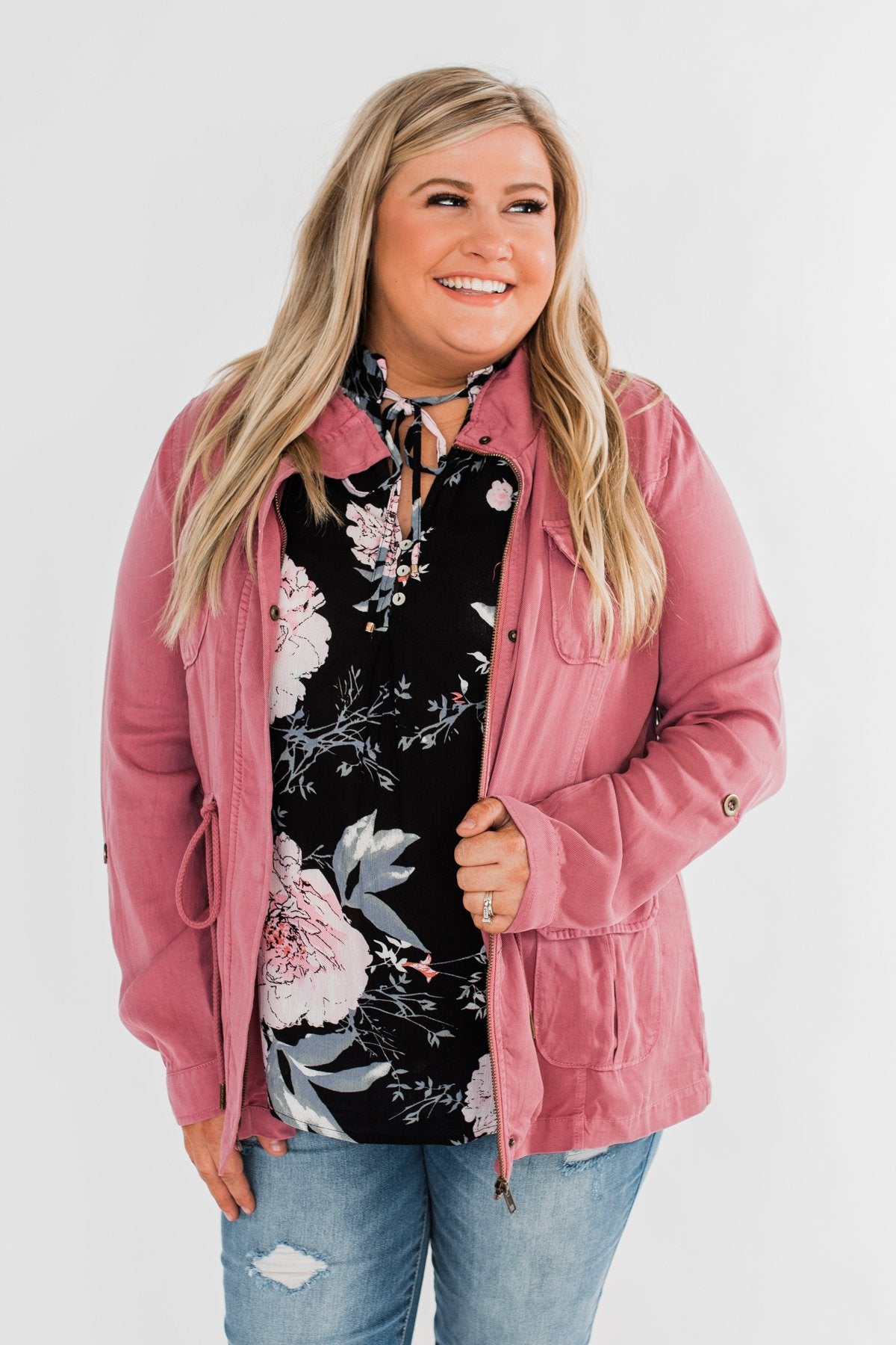 Carried Away Drawstring Waist Jacket- Mauve