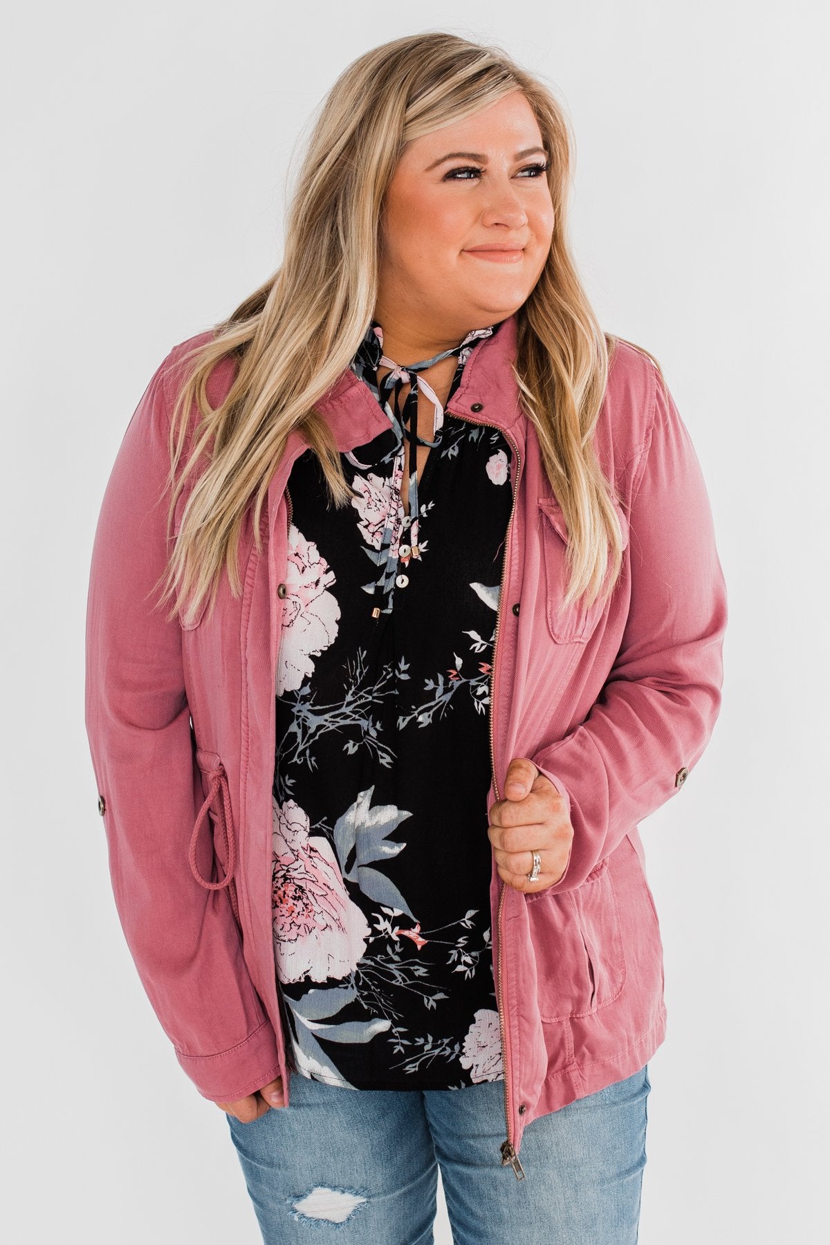 Carried Away Drawstring Waist Jacket- Mauve