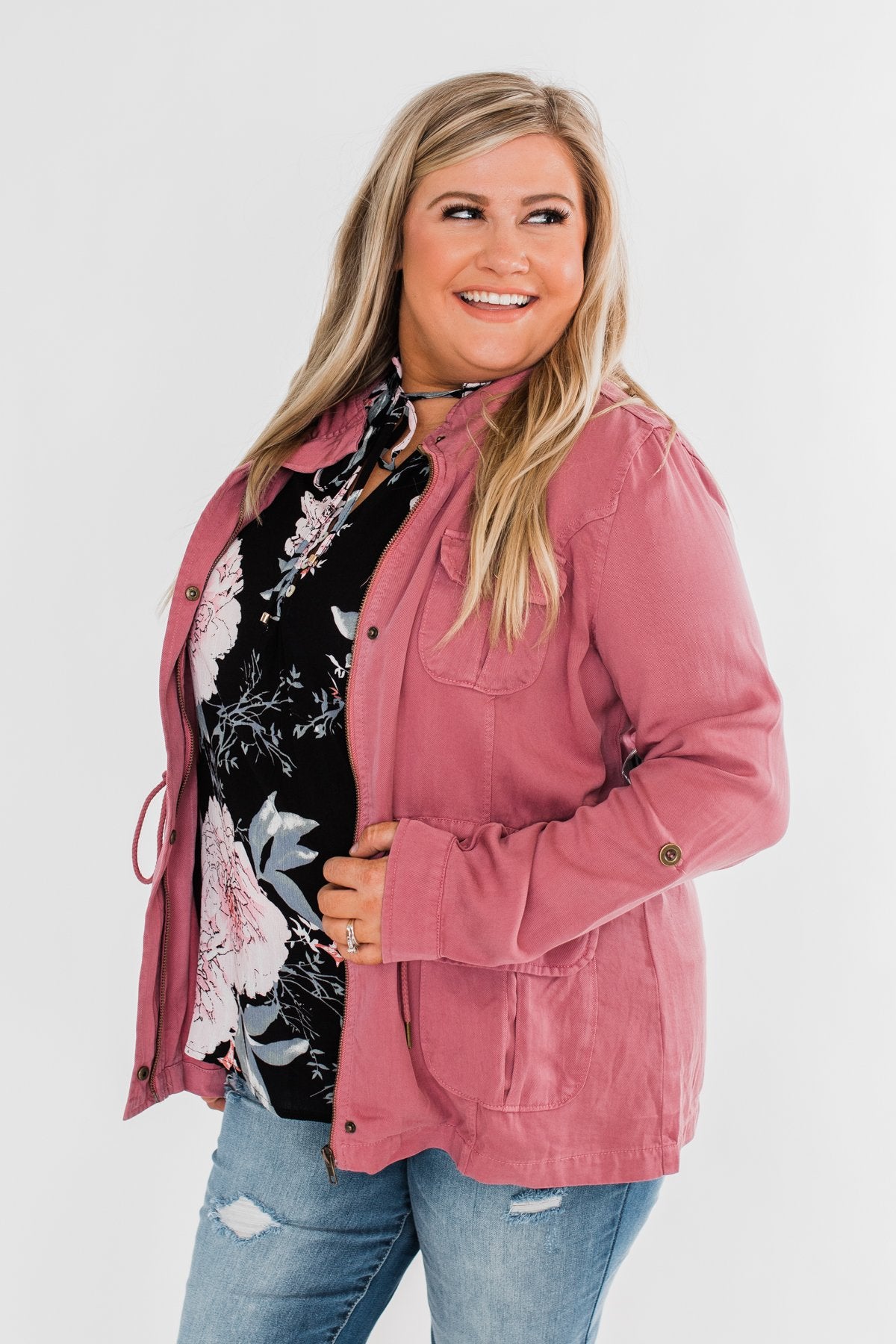 Carried Away Drawstring Waist Jacket- Mauve