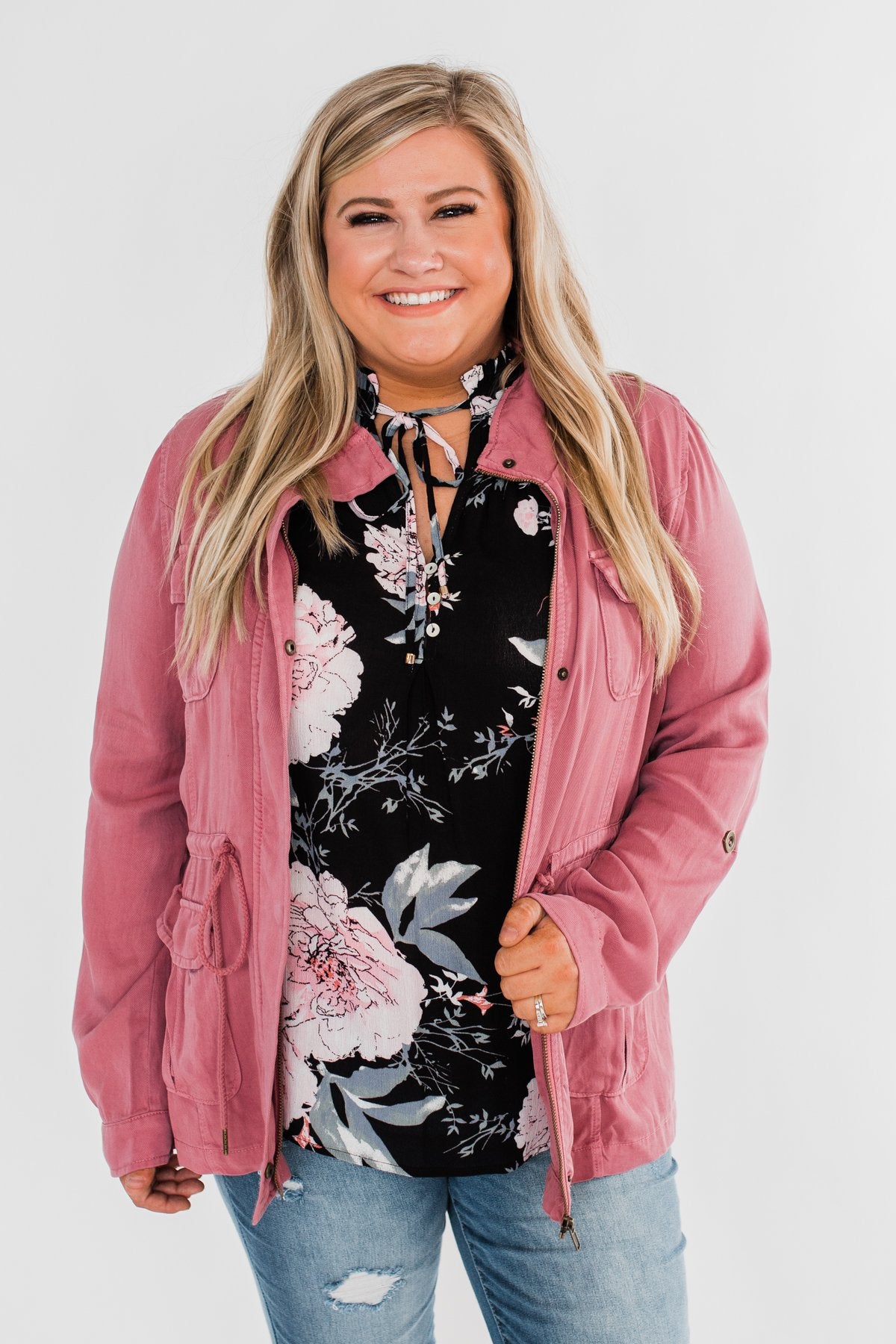 Carried Away Drawstring Waist Jacket- Mauve