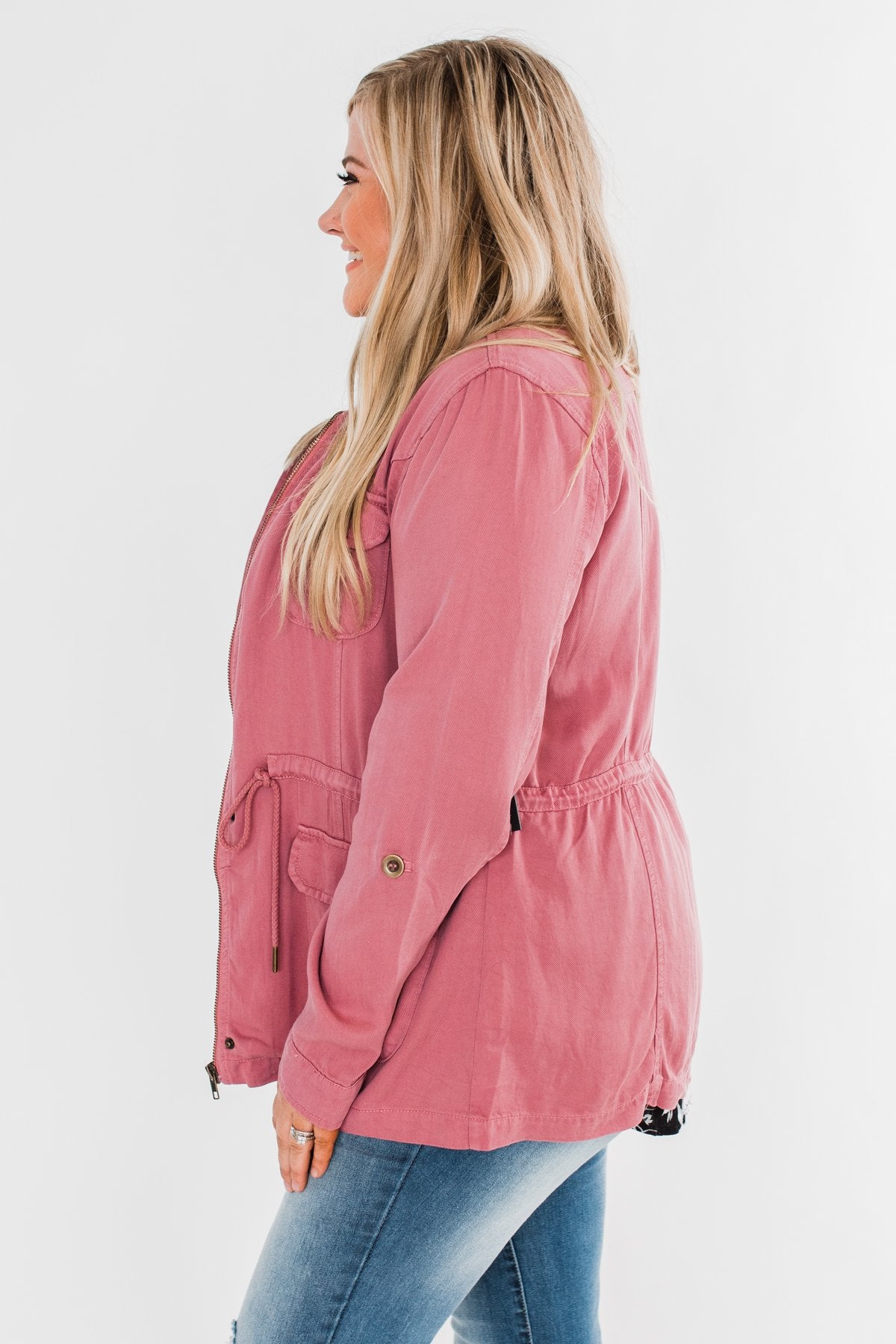 Carried Away Drawstring Waist Jacket- Mauve