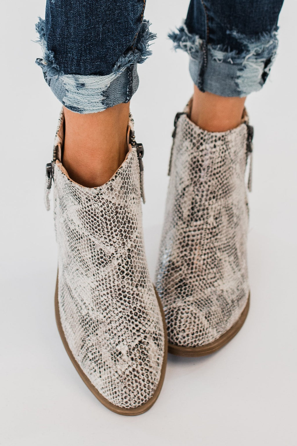 Very G Twinkle Snake Print Booties- White