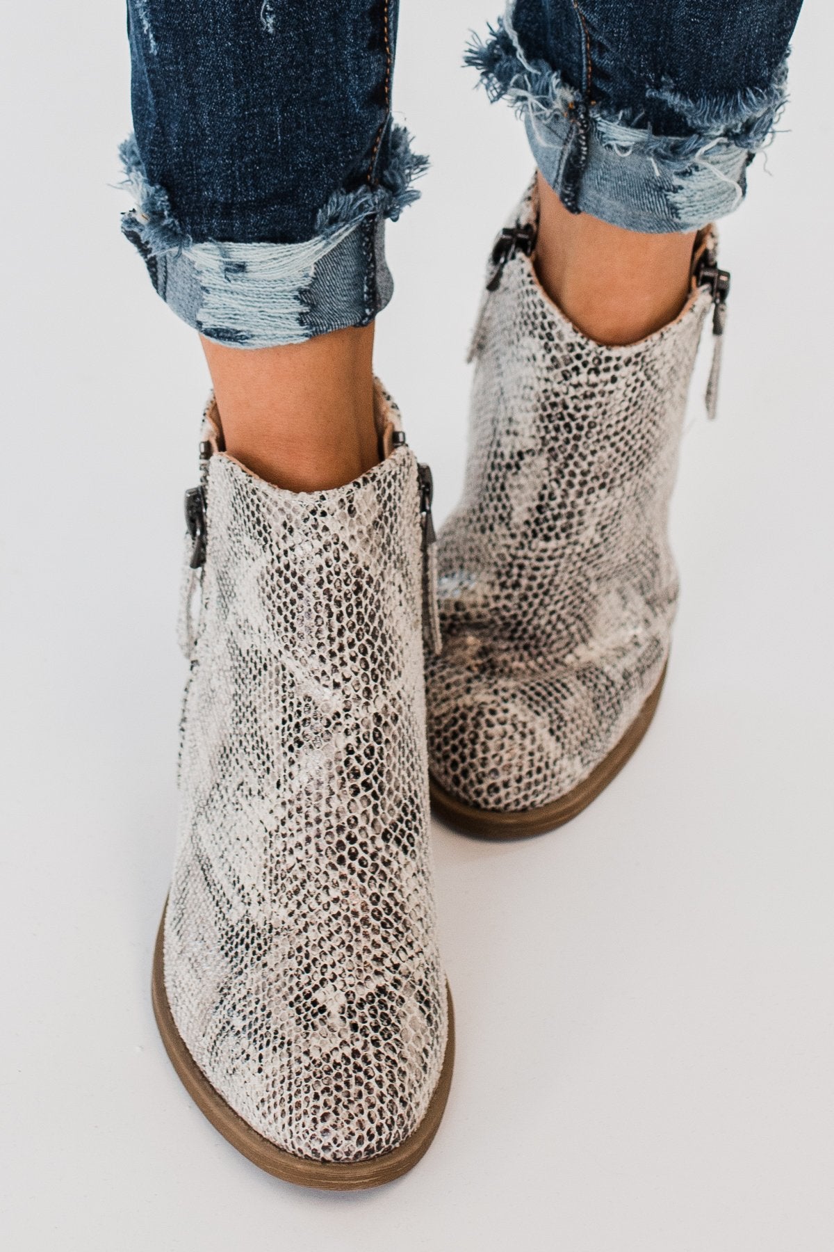 Very G Twinkle 2 Snake Print Booties- White