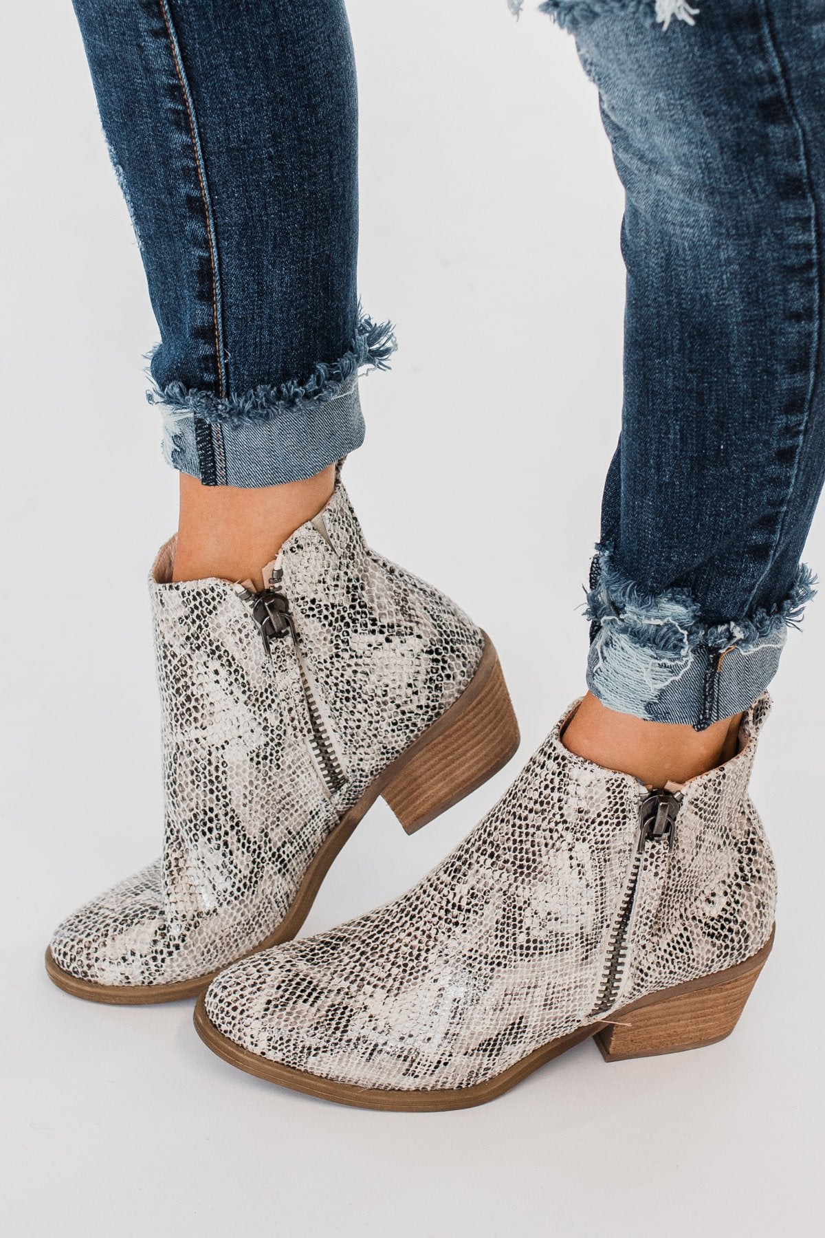 Very G Twinkle 2 Snake Print Booties- White