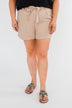 Elastic Waist Tie Shorts- Taupe