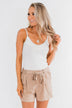 Elastic Waist Tie Shorts- Taupe