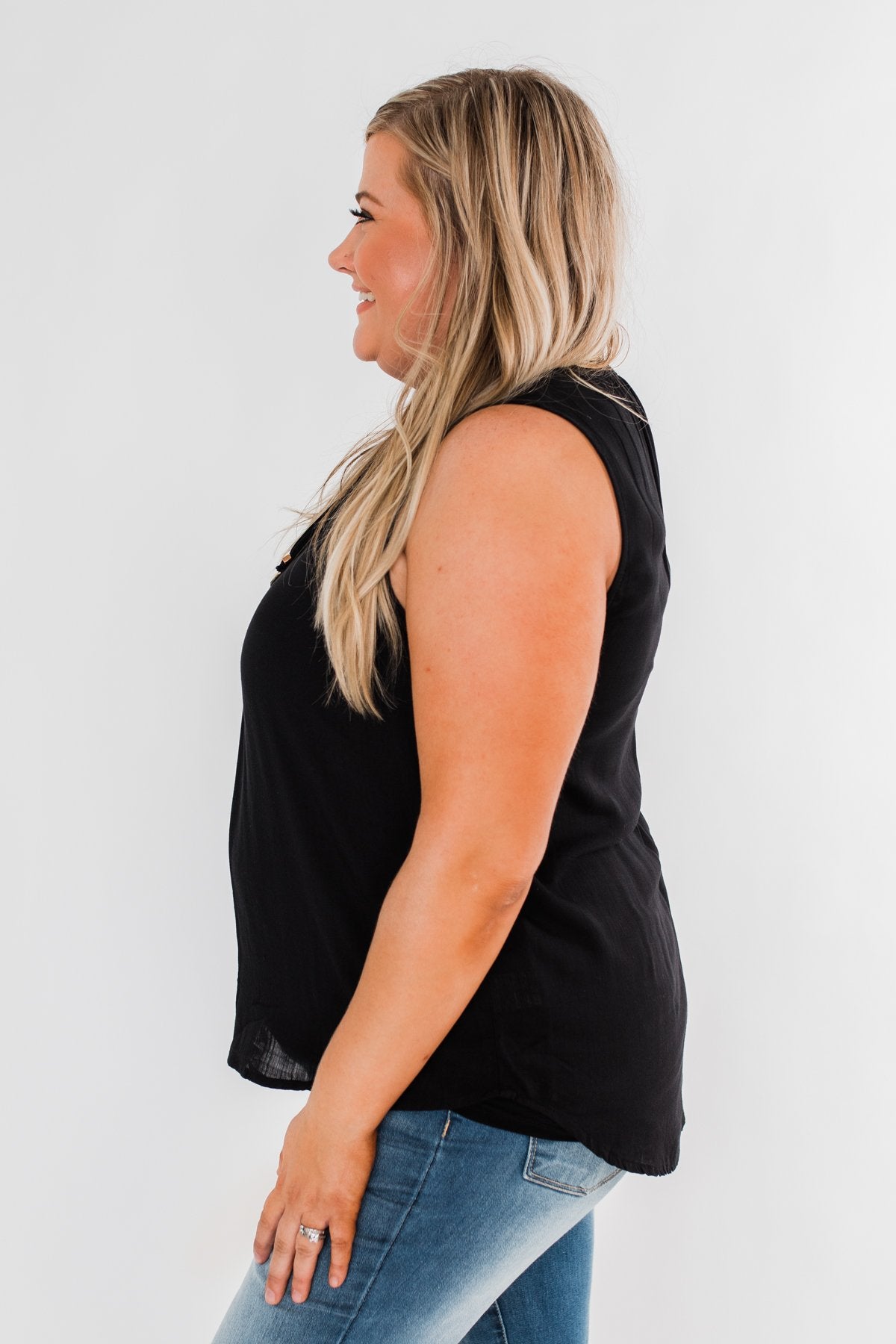 Larger Than Life Neck Tie Tank Top- Black