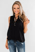 Larger Than Life Neck Tie Tank Top- Black