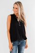 Larger Than Life Neck Tie Tank Top- Black